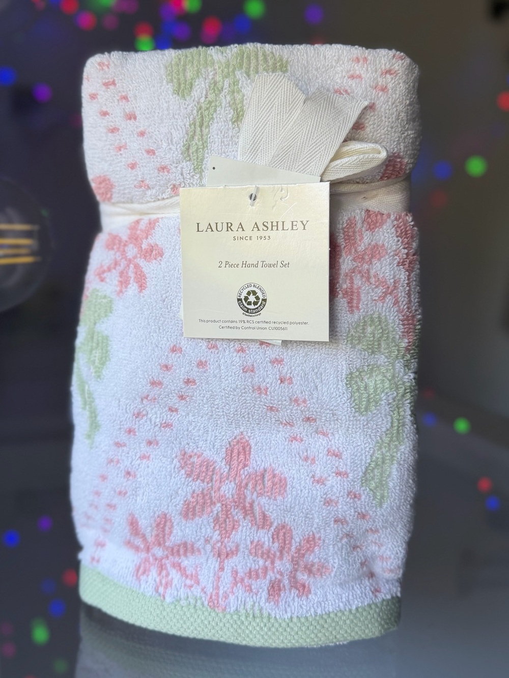 New Laura Ashley 2 Hand Towels Pink Floral Green Soft Plush Luxury